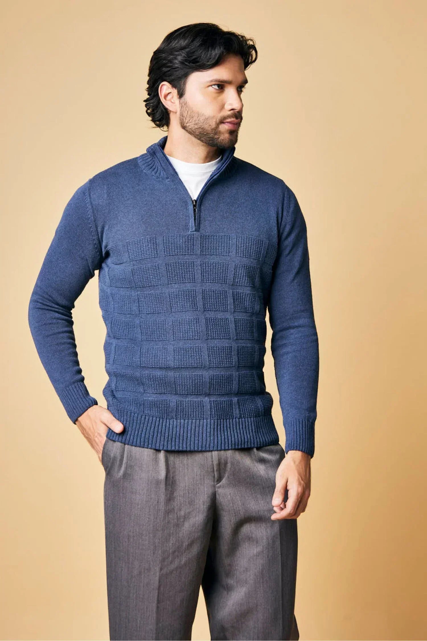 Suéter Calarcá en algodón regenerado cuadros halfzip – Hombre